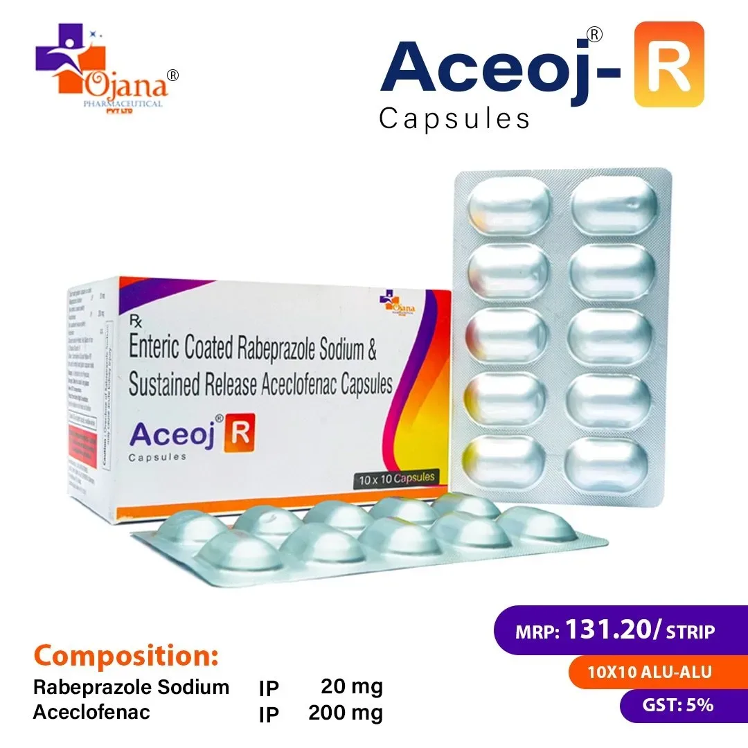Aceoj® R - Aceclofenac (E.C.) I.P. 200mg + Rabeprazole (S.R.) I.P. 20mg Capsules