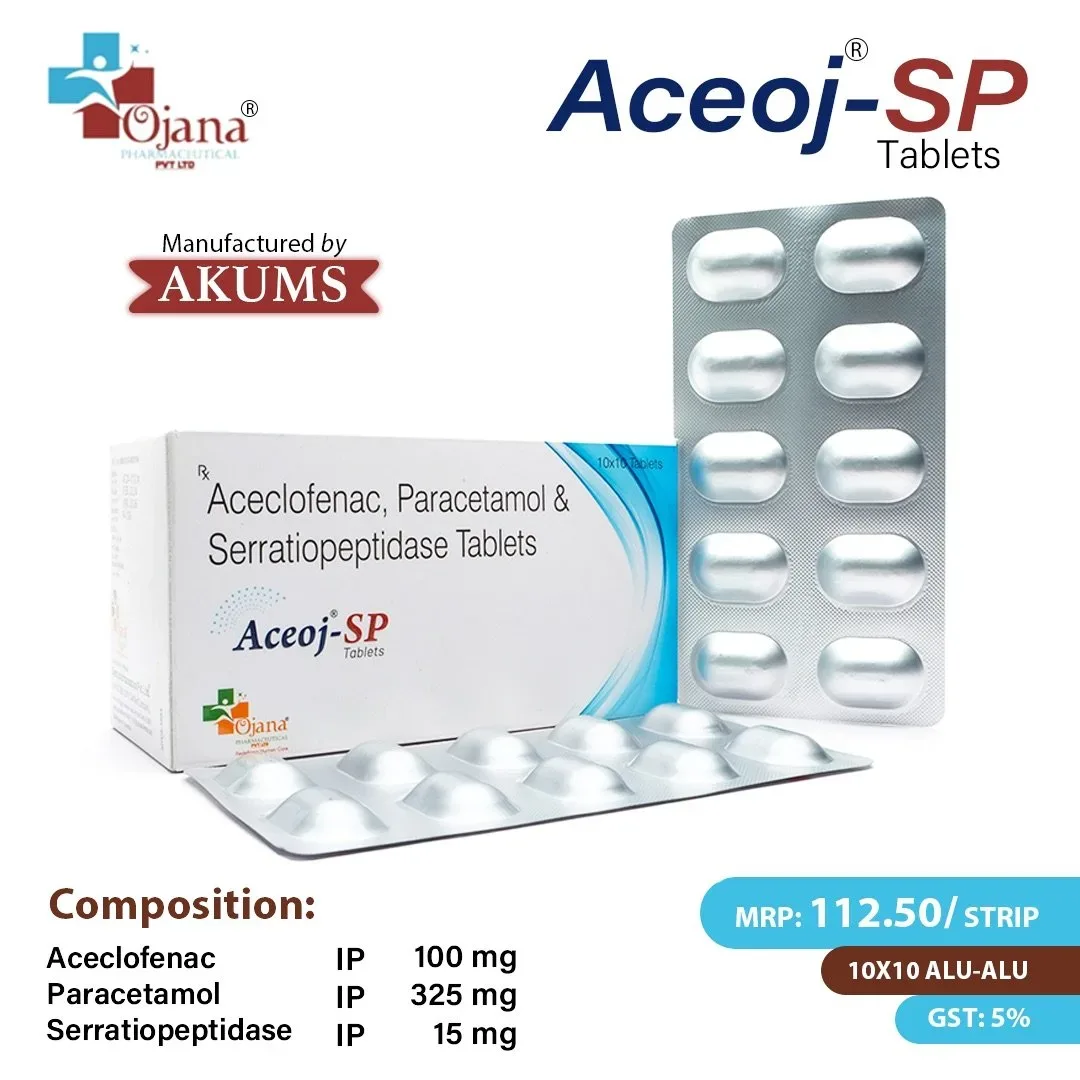Aceoj- SP - Aceclofenac I.P. 100 mg + Paracetamol I.P. 325 mg + Serratiopeptidase I.P. 15 mg