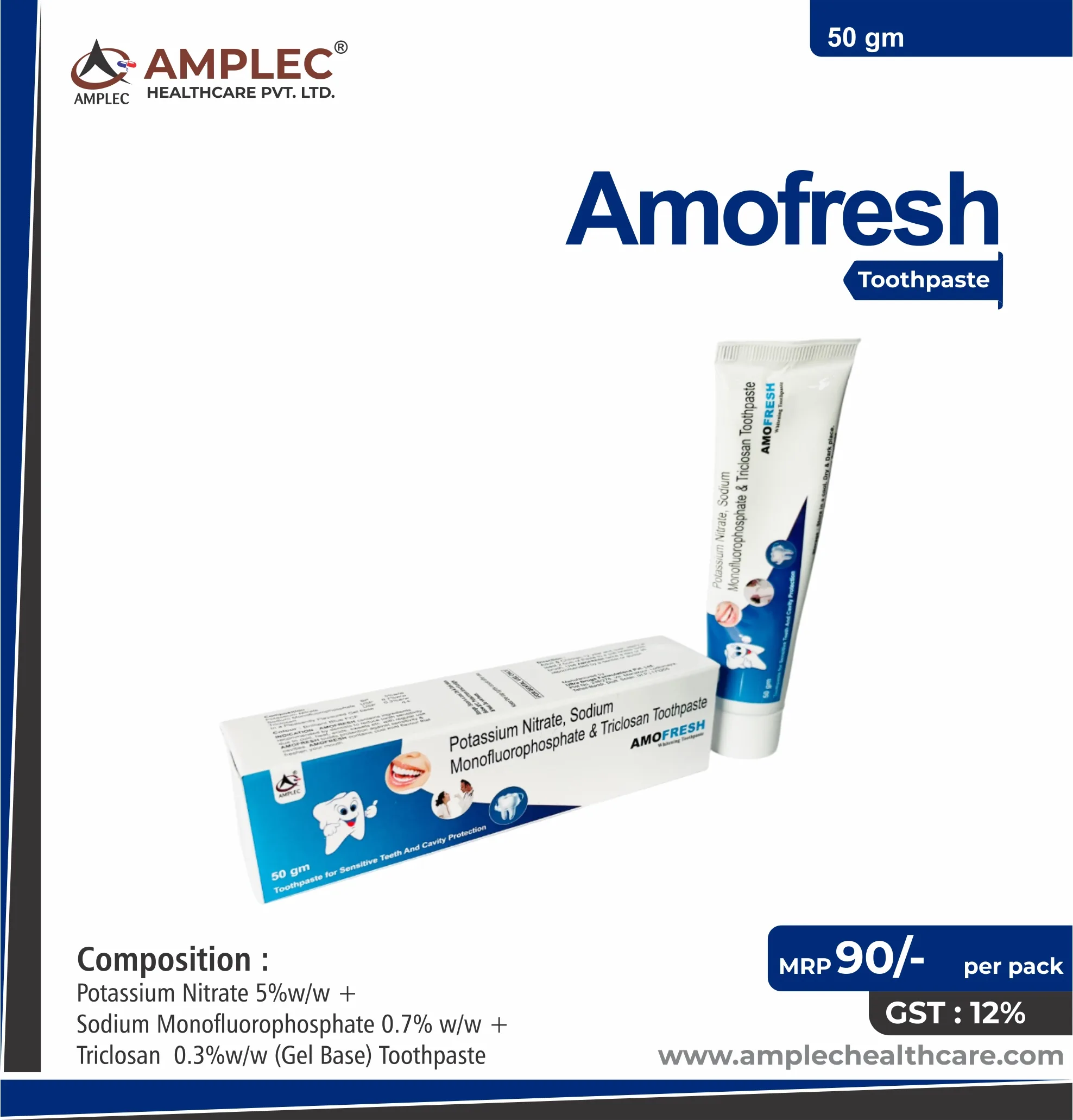 AMOFRESH - Potassium Nitrate 5%w/w + Sodium Monofluorophosphate 0.7% w/w + Triclosan 0.3%w/w (Gel Base) Toothpaste