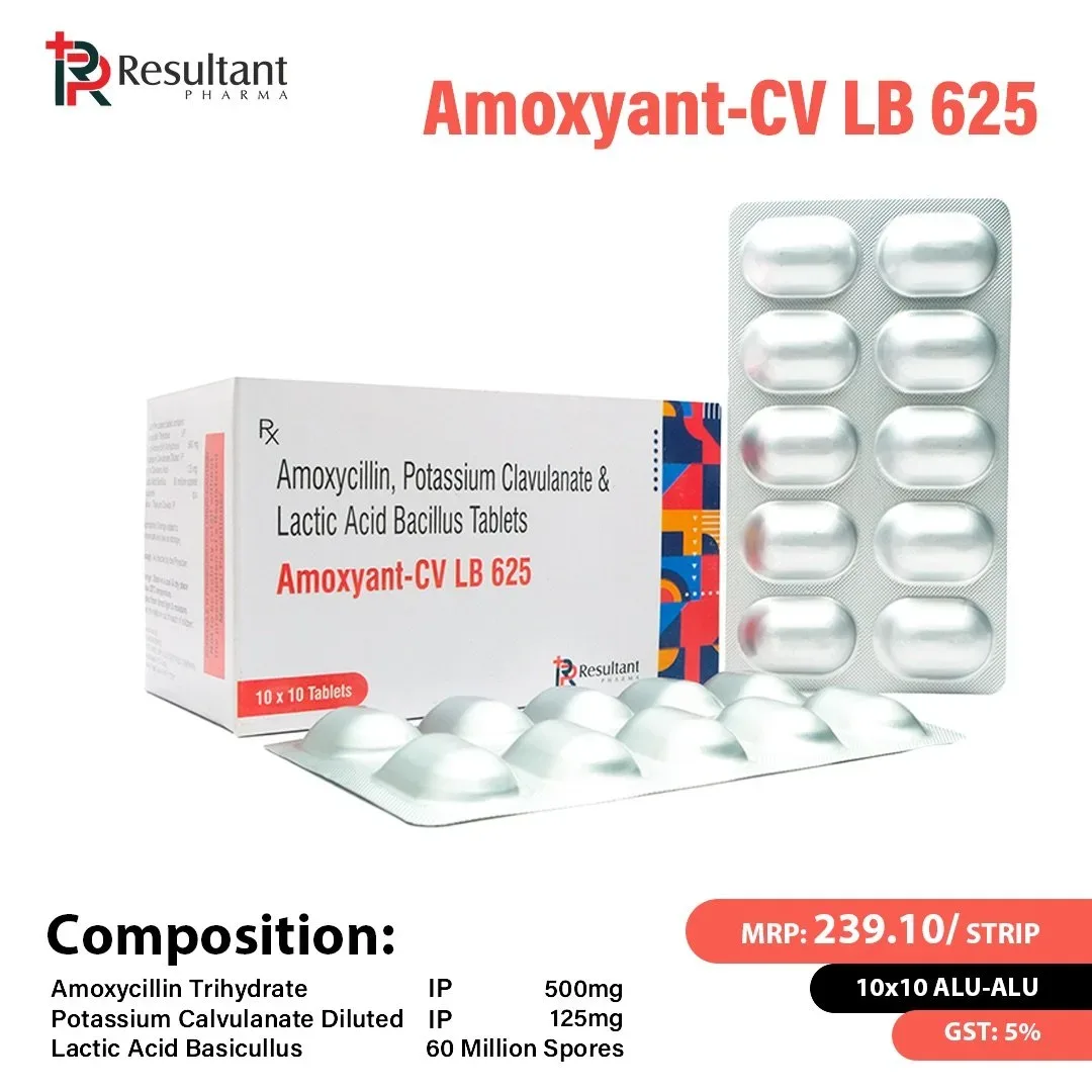 Amoxyant-CV LB 625 - Amoxycillin I.P. 500 mg + Calvulanate Potassium I.P. 125 mg with Lactic Acid Basicullus Film Coated Tablet