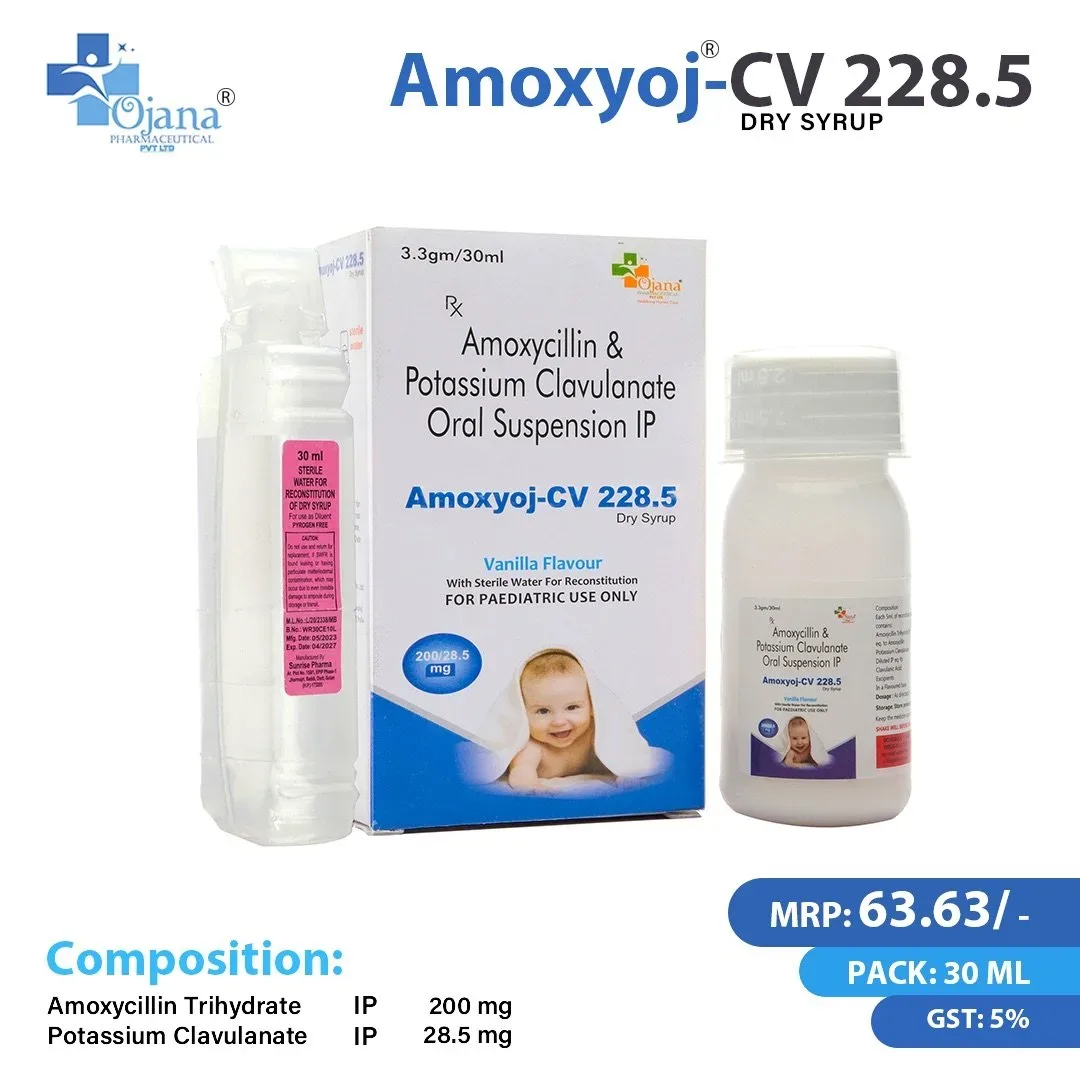 Amoxyoj-cv 228.5 - Amoxycillin I.P. 200 mg + Clavulanic Acid I.P. 28.5 mg (Dry Syrup) with water