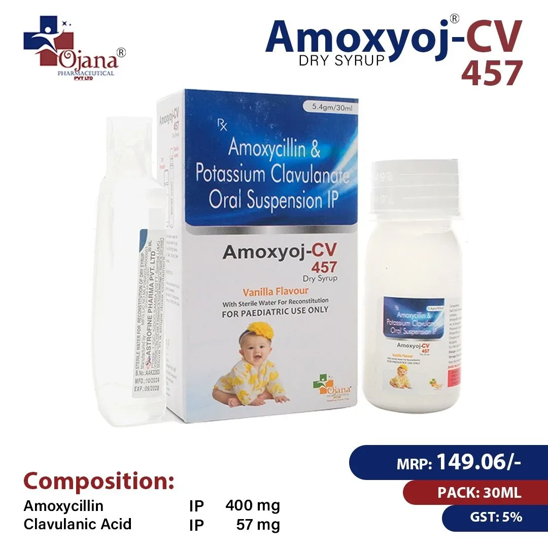 Amoxyoj-cv 457 - Amoxycillin I.P. 400 mg + Clavulanic Acid I.P. 57 mg (Dry Syrup) with water