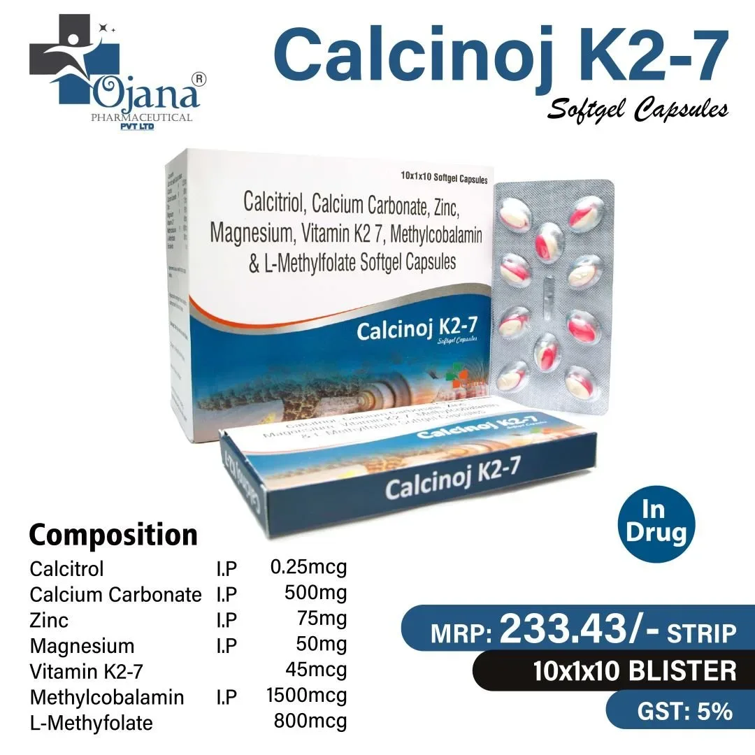 Calcinoj k2-7 Food - CCM 500 mg + Calcitriol 0.25 mcg +Omega-3 Acid 150 mg+Folicacid 400mcg+ Cyanocobalamin 1 mcg + Vitamin K2-7 45 mcg + Boron 500mcg with mono cartoon