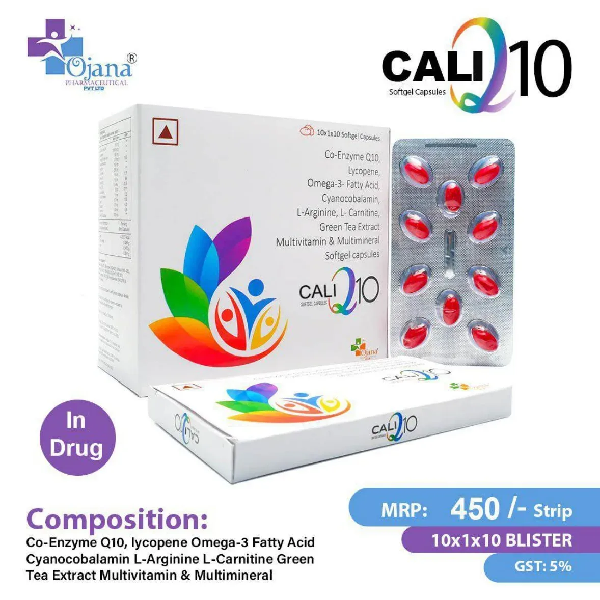 Caliq 10 - Co-Enzyme Q10, Lycopene Omega-3 Fatty Acid Cyanocobalamin L-Arginine L-Carnitine Green Tea Extract Multivitamin & Multimineral