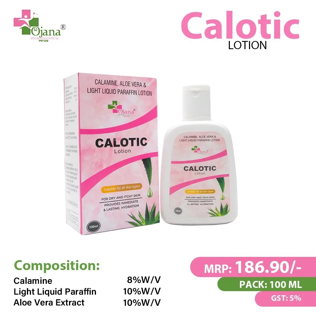 Calotic lotion - Calamine 8% + Aloe Vera 10% + Light Liquid Paraffin 10% Lotion