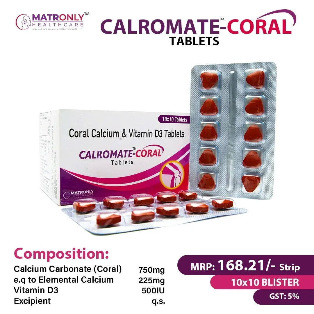Calromate-Coral - Coral Calcium 750mg Eq. to Calcium 225mg + Vitamin D3 500 IU Tablets