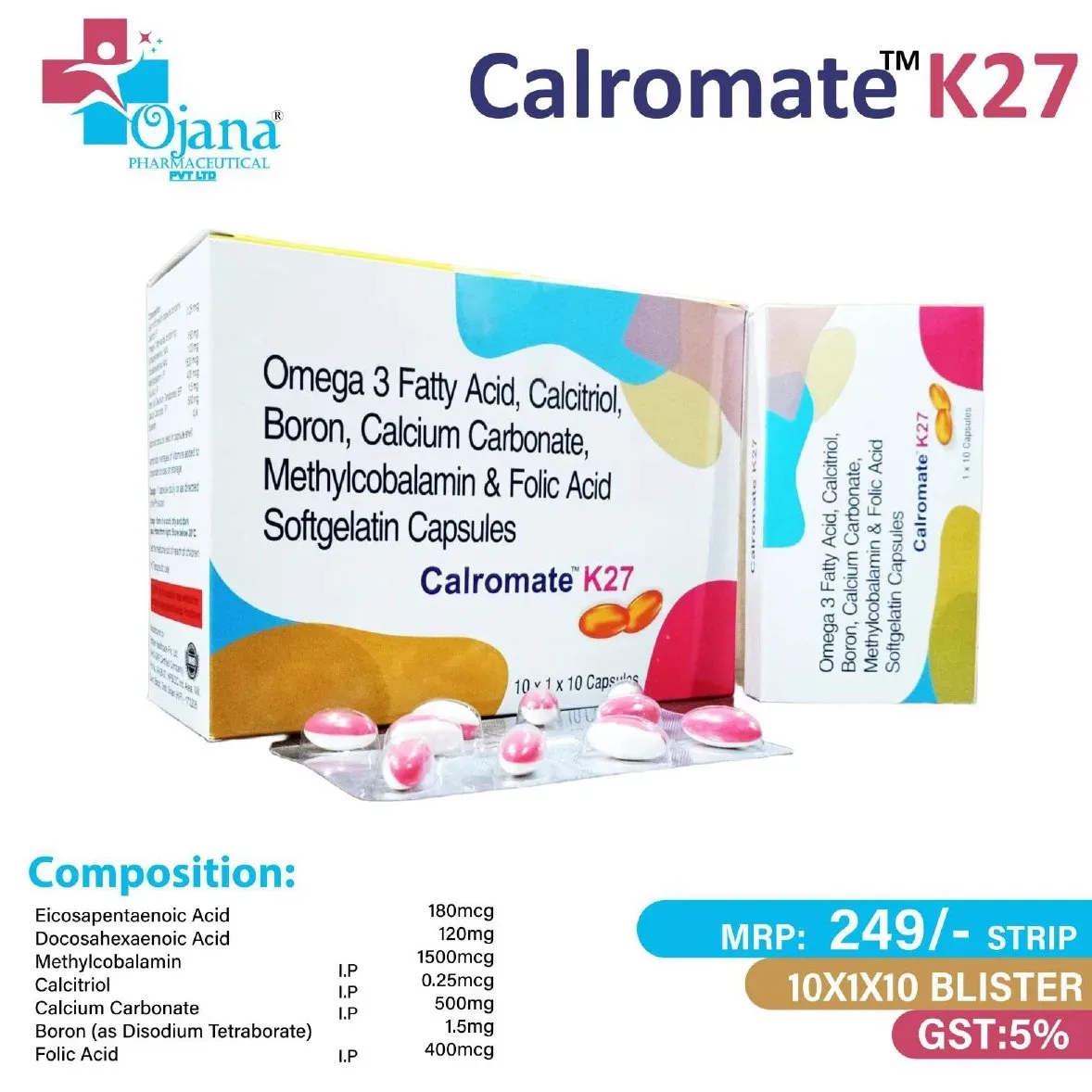 Calromate k27 - Omwga 3 Fatty Acid, CalcitriolBoron, Calcium Carbonate Methylcobalamin & Folic Acid Softgelatin Capsules
