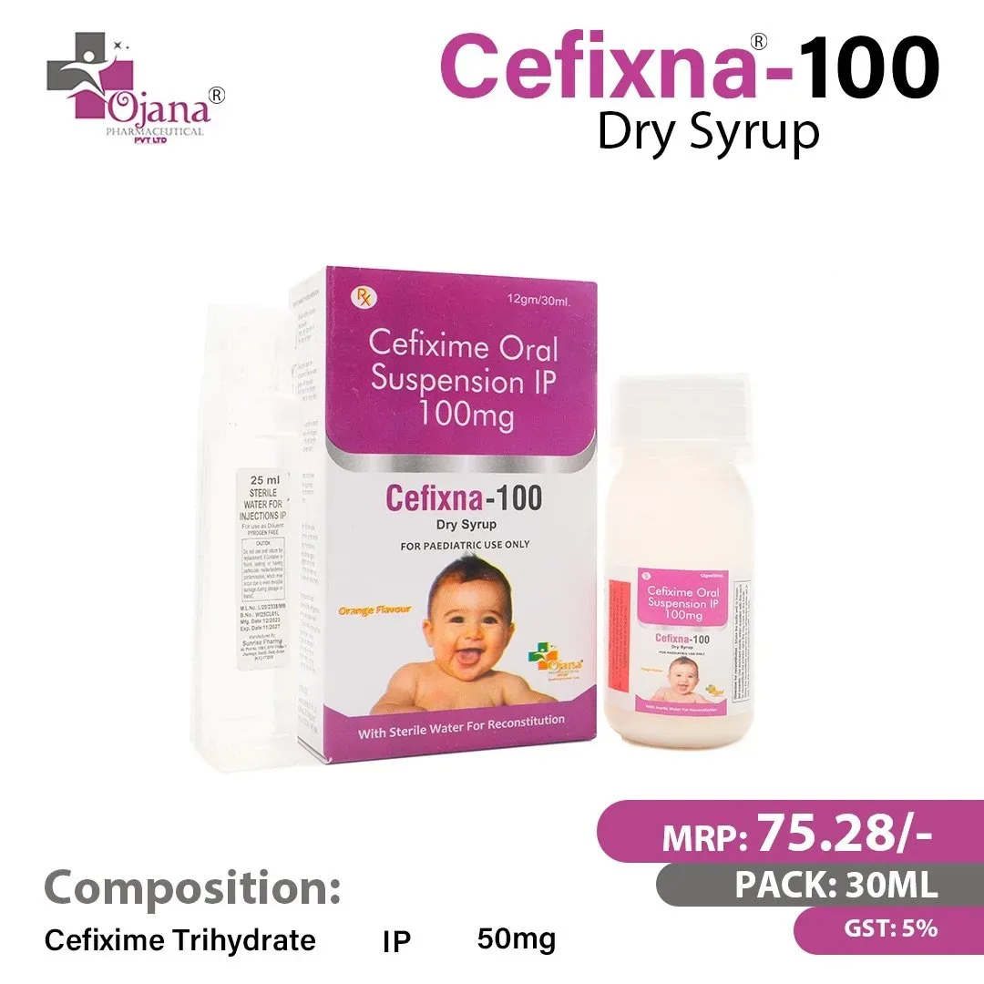 Cefixna-100 Dry Syrup - Cefixime Trihydrate I.P. 100 mg / 5 ml (Dry Syrup) with Water