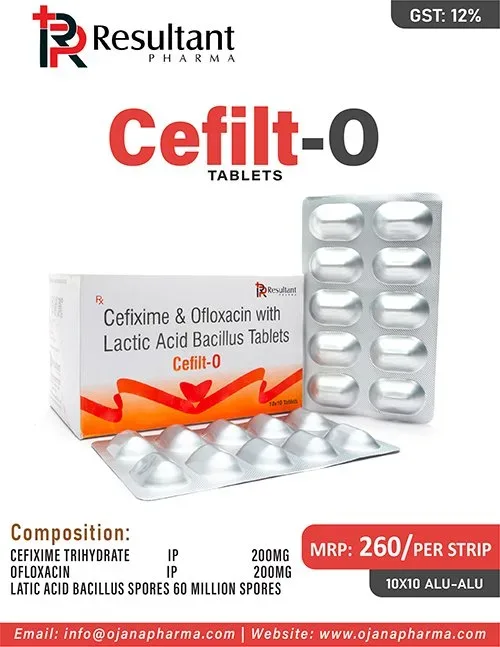 Ceflit-O L.B - CEFIXIME 200MG + OFLOXACIN 200MG + LACTIC ACID BACILLUS 60 MILLION SPORES TABLET