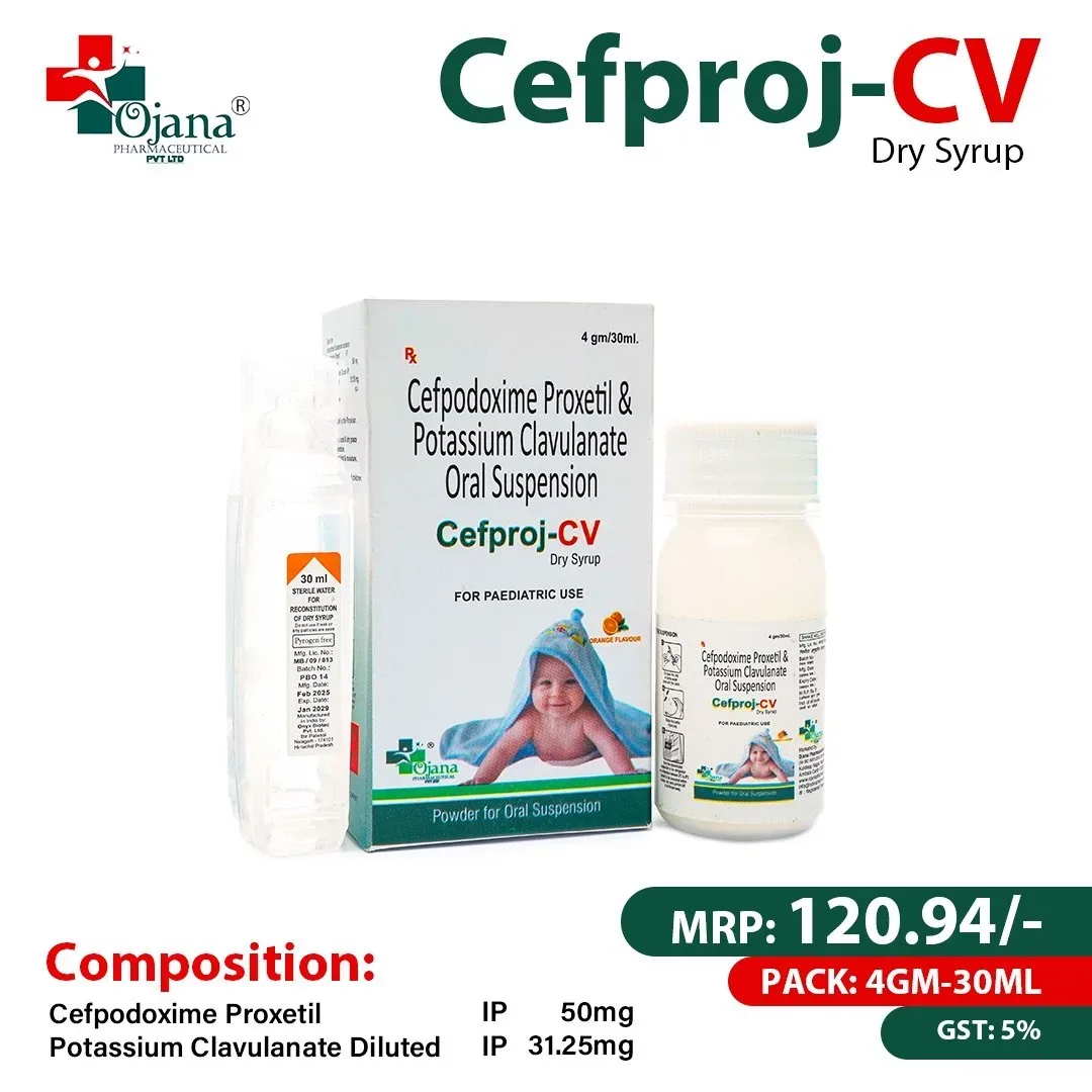Cefproj- CV - Cefpodoxime 50mg + Clavulanic Acid 31.25mg Dry Syrup WITH WATER