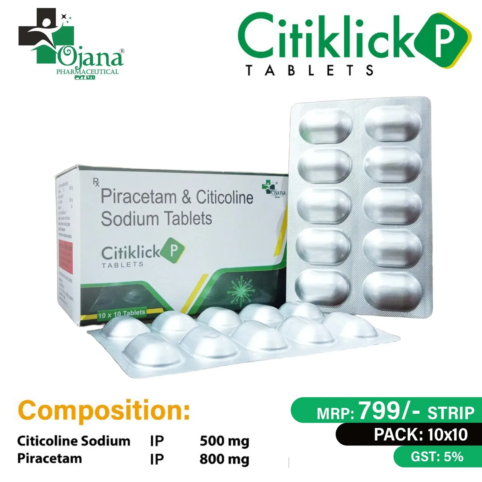 Citiklick-P - Citicoline 500mg+Piracetam 800mg