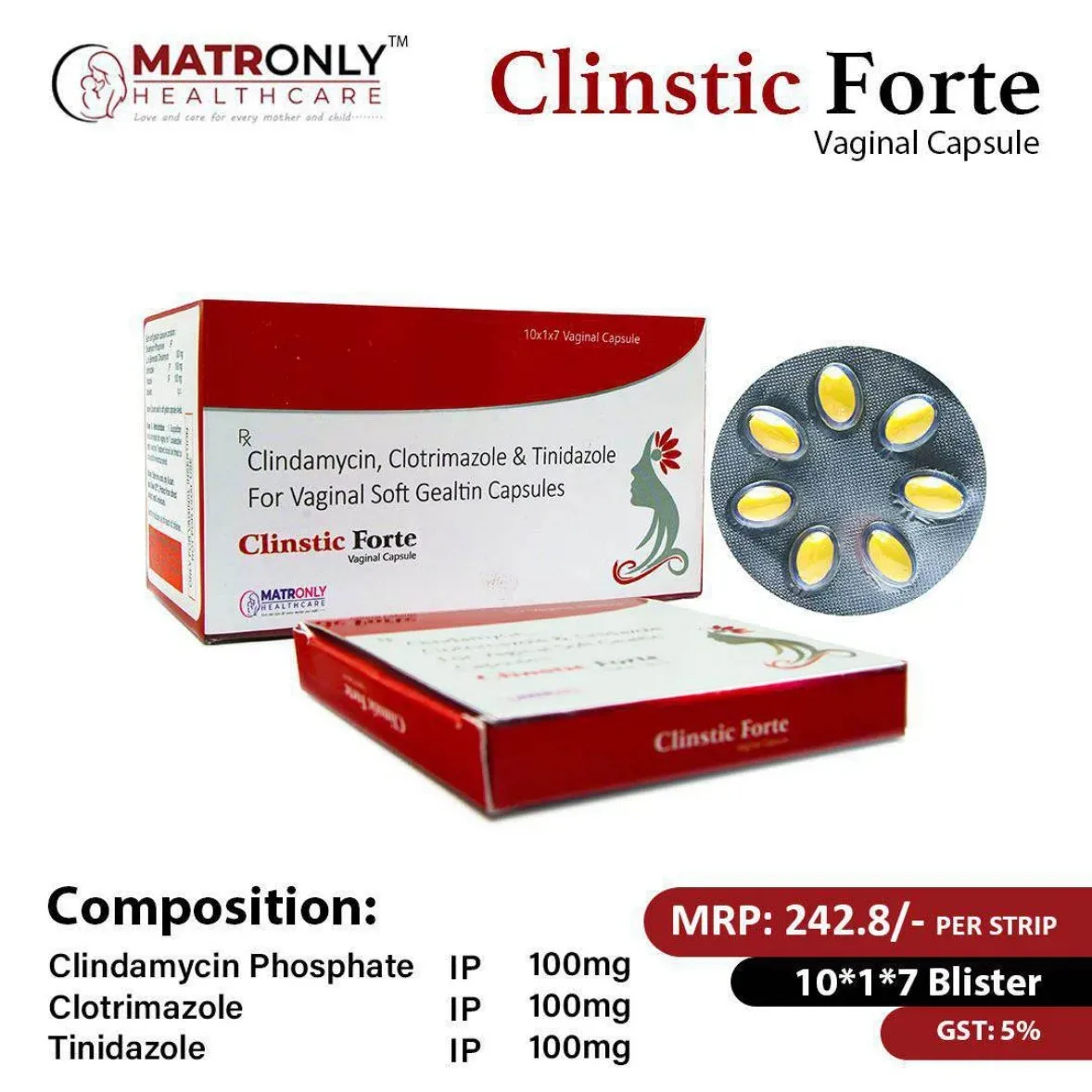 Clinstic Forte - Clindamycin,Clotrimazole & Tinidazole For Vaginal Soft Gealtin Capsules