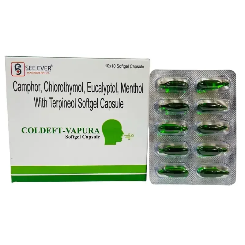 COLDEFT-VAPURA - Camphor 25 mg + Chlorothymol 5 mg + Eucalyptol 125 mg + Menthol 55 mg + Terpineol 120 mg (IN DRUG)