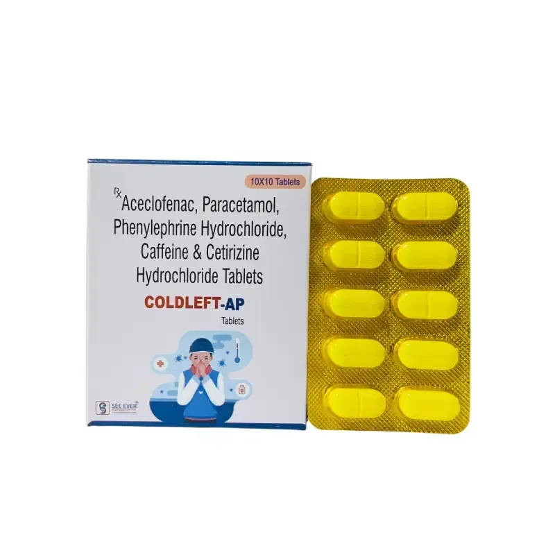 COLDLEFT-AP - Aceclofenac 100mg+Paracetamol 325mg+Cetirizine 10mg+Phenylephrine HCl 5mg+Caffeine 25mg Tablets