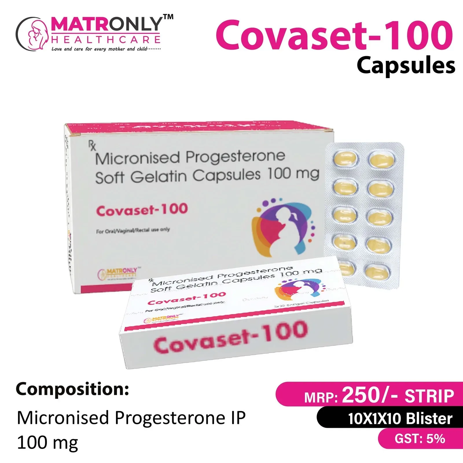 Covaset 100 - Natural Micronized Progesterone I.P. 100mg softgel in Drug