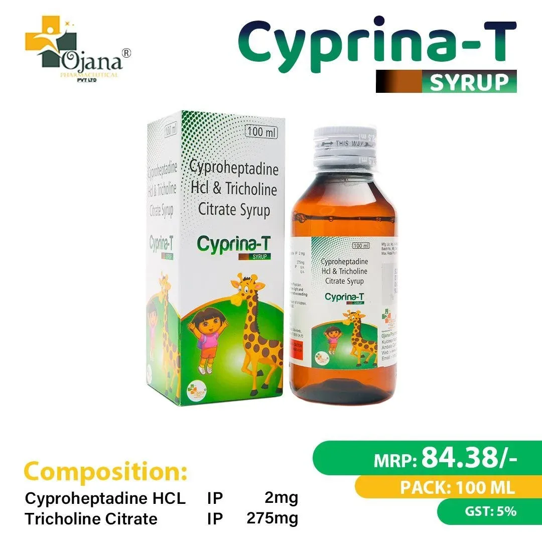 CYPRINA -T 100ML - Cyprohe.Hcl 2mg + Tricho Cit 275mg + Sorbi Solu (70%) 3.575 gm