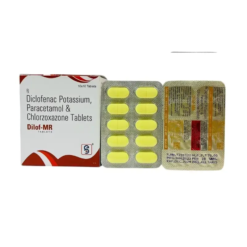DILOF-MR - Diclofenace Pottasium 50Mg + Paracetamol 325Mg + Chlorzoxazone 250Mg (REDDISH BROWN COLOR TAB)