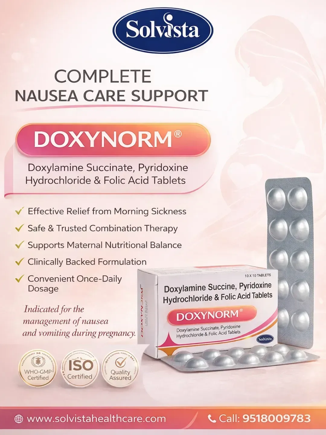 DOXYNORM TABLET - Doxylamine Succinate, Pyridoxine Hydrochloride & Folic Acid Tablets