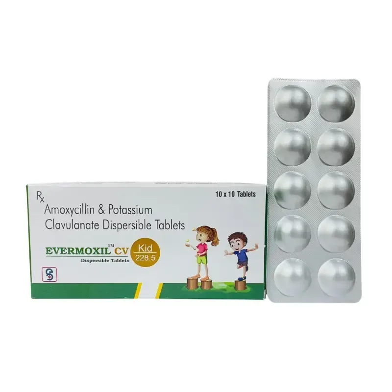 EVERMOXIL TM - CV KID 228.5 - Amoxycillin Trihydrate I.P. 200mg + Potassium Clavulanate I.P. 28.5mg DISPERSIBLE TABS