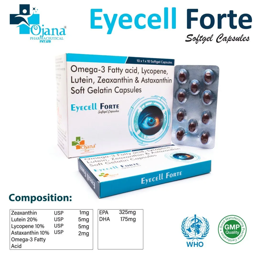 Eyecell Forte - Zeaxanthin USP 1mg + Lutein 20% USP 5mg + Lycopene 10% USP 5mg + Astaxanthin 10% USP 2mg + Omega-3 Fatty Acid BP & EPA 325mg + DHA 175mg Softgel Capsules in drug