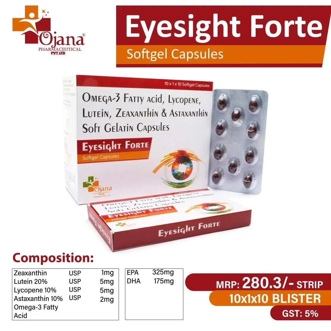 EYESIGHT FORTE - Zeaxanthin USP 1mg + Lutein 20% USP 5mg + Lycopene 10% USP 5mg + Astaxanthin 10% USP 2mg + Omega-3 Fatty Acid BP & EPA 325mg + DHA 175mg Softgel Capsules in drug