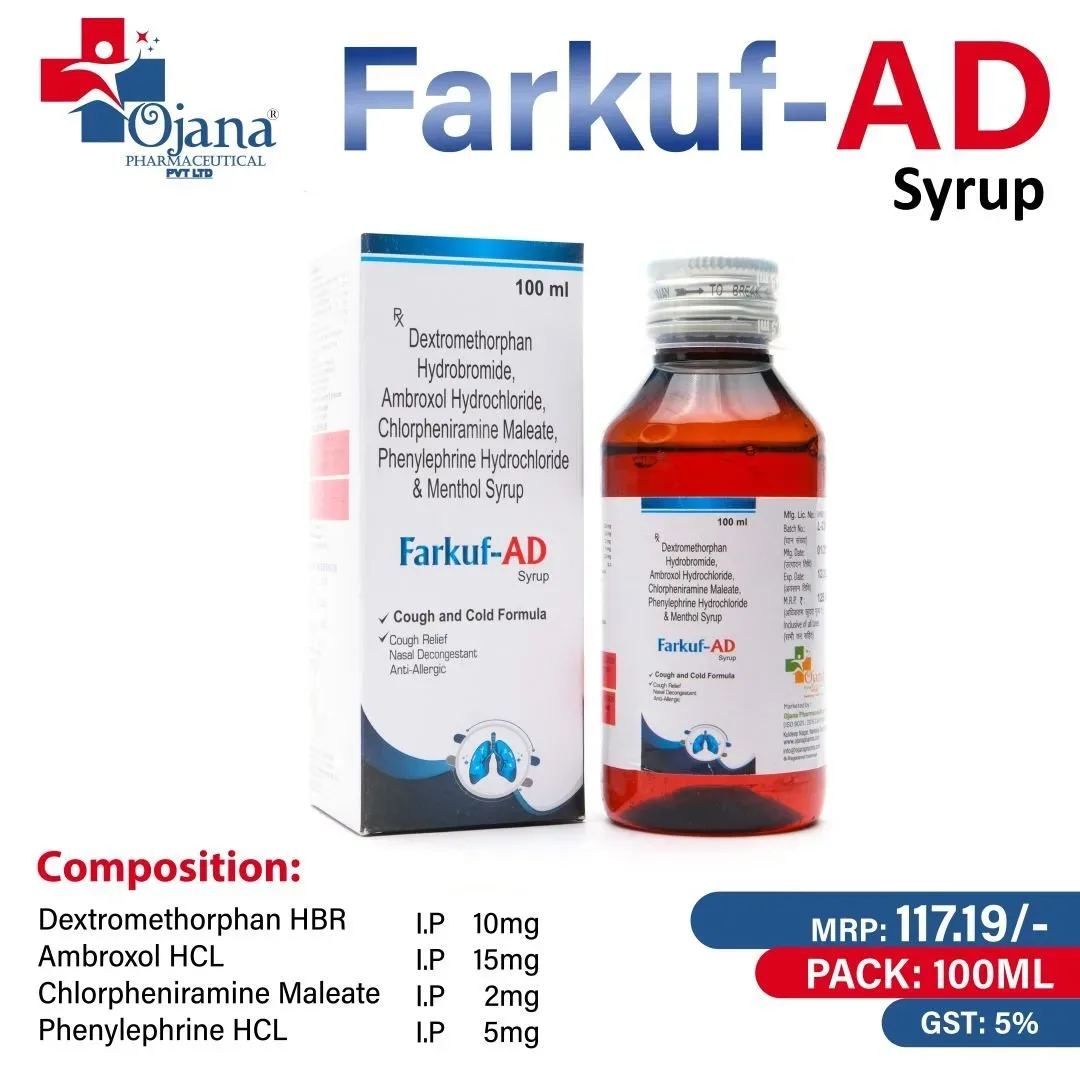 FARKUF- AD - Dextromethorphan 10mg + Ambroxol HCL 15mg + Chlorpheniramine 2mg + Phenylephrine 5mg + Menthol 1.5mg with cartoon