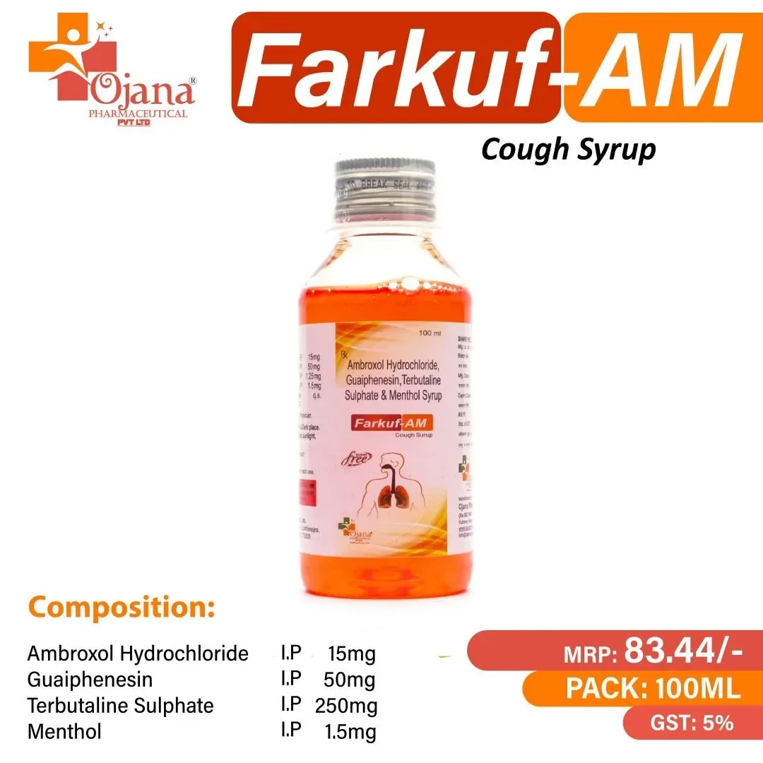 FARKUF-AM Junior - Ambroxol HCL 15mg + Terbutaline Sulphate .5mg + Guaiphenesin 50mg.( Shrink pack)