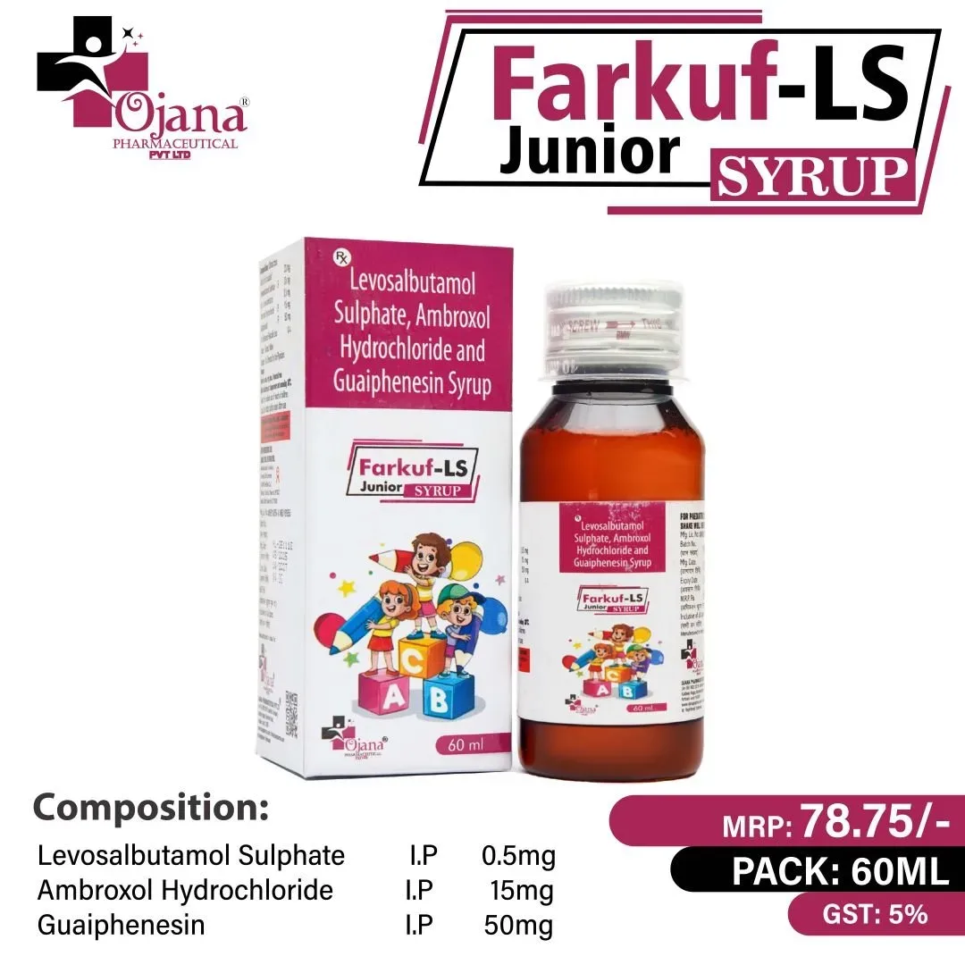 Farkuf -LS Junior - Ambroxol HCL 15 mg + Levosalbutamol 0.5mg + Guaifenesin 50mg(Shrink Pack)
