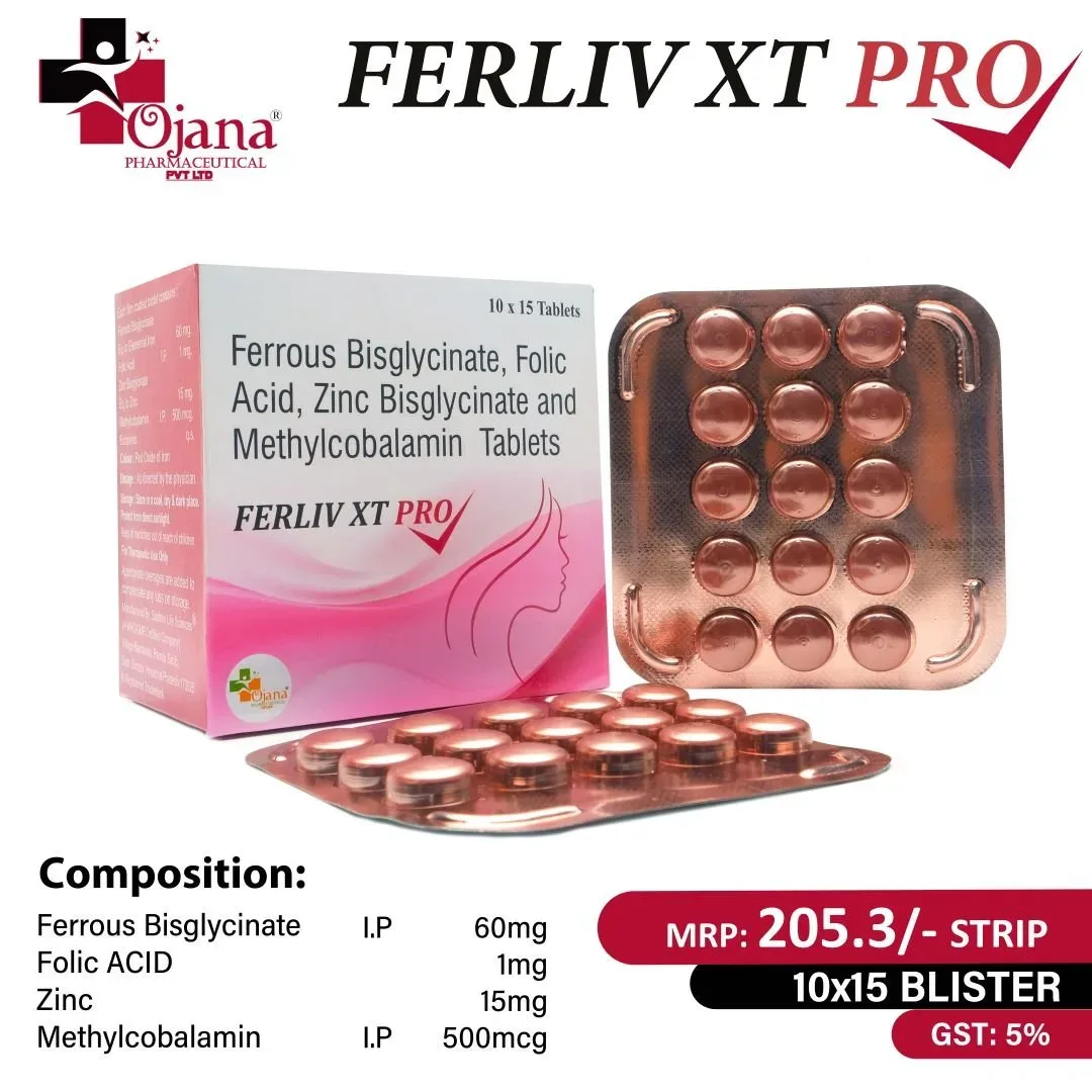 Ferliv XT Pro - Ferrous Bisglycinate 60mg + Folic Acid 1mg + Zinc 15mg + Methylcobalamin I.P. 500mcg