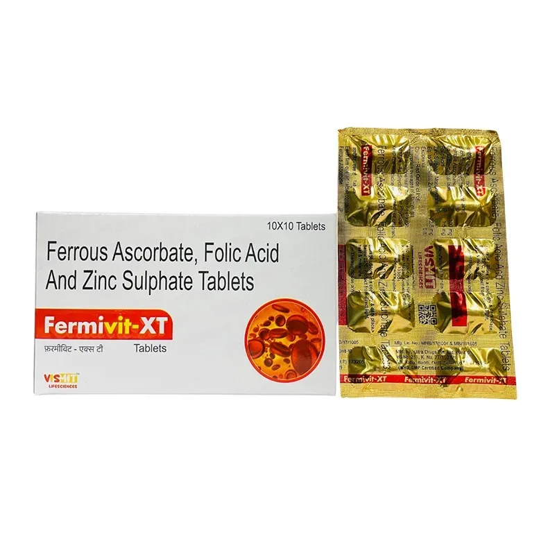 FERMIVIT-XT TAB - Ferrous Ascorbate Eq. to Elemental Iron 100mg, Folic acid 1.5mg, Zinc Sulphate Monohydrate Eq. to Elemental Zinc 22.5mg