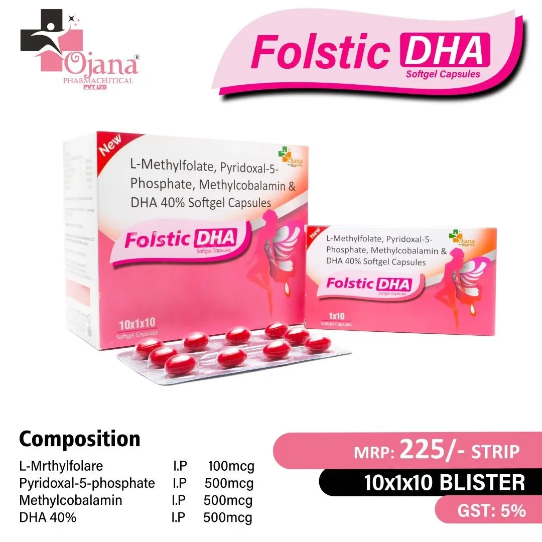 Folstic-DHA - L-Methylfolate 1mg + Methylcobalamin I.P. 1500mcg + Pyridoxal 5 Phosphate 0.5mg + Docosahexaenoic Acid (DHA) 200mg Softgel Capsules