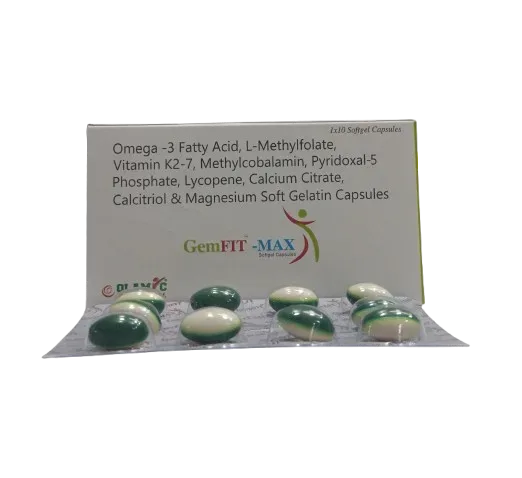 GEMFIT -MAX Softgel - Omega 3 Fatty Acid(EPA 90mg,DHA 60mg), Methycobalamin1500 mcg,CCM 500mg,Calcitriol 0.25mcg Folic Acid 400mg +Boron 1.5mg
