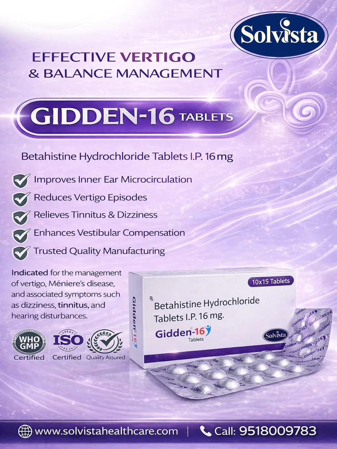 GIDDEN-16 TABLETS - Betahistine Hydrochloride Tablets I.P. 16 mg