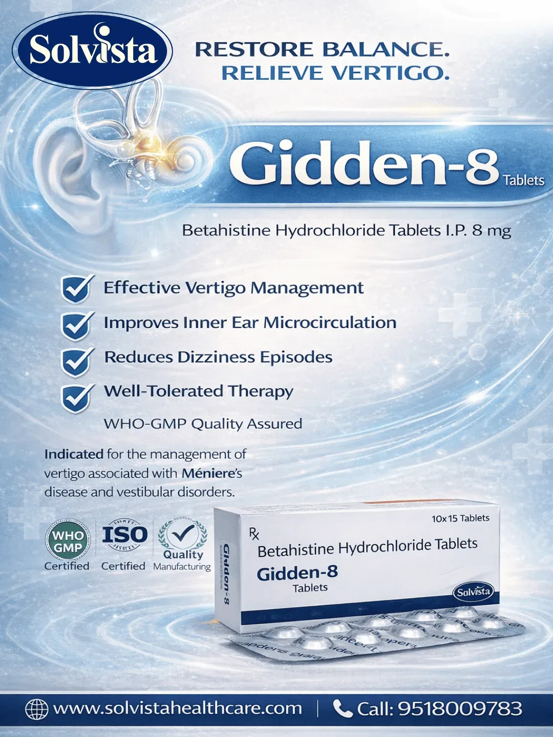 GIDDEN-8 - Betahistine Hydrochloride Tablets I.P. 8 mg