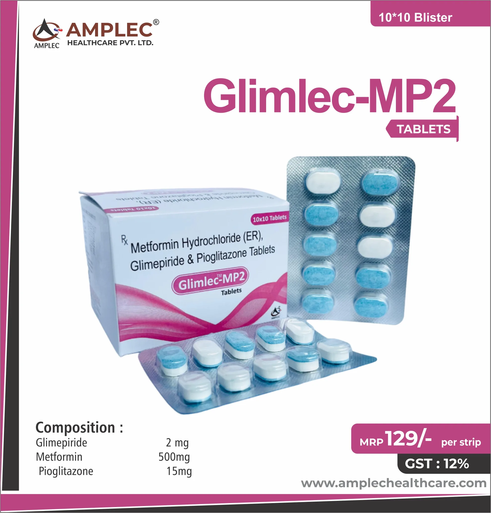 GLIMLEC-MP2 - Glimepiride 2mg + Metformin 500mg + Pioglitazone 15mg Bilayered Tablet