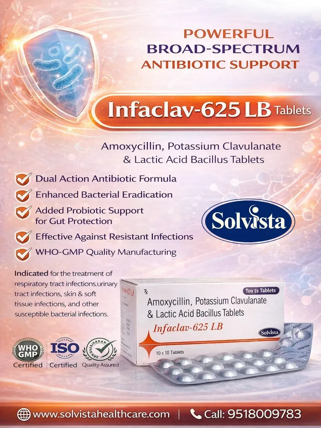 INFACLAV-625 LB - Amoxycillin, Potassium Clavulanate & Lactic Acid Bacillus Tablets