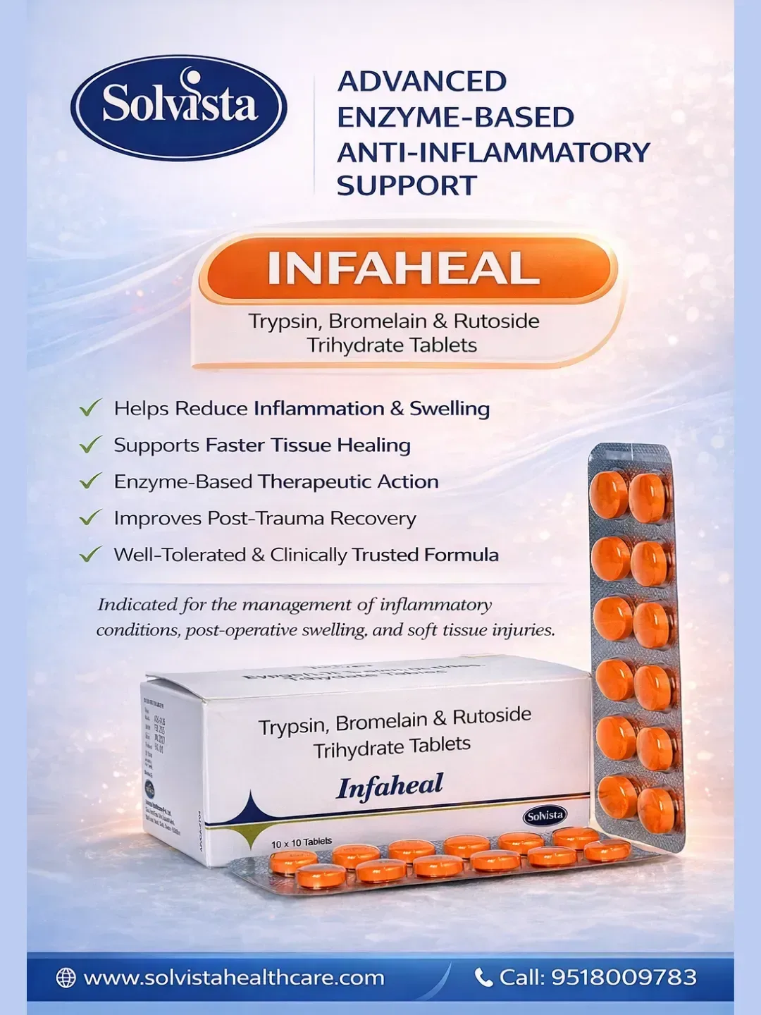 INFAHEAL - Trypsin, Bromelain & Rutoside Trihydrate Tablets