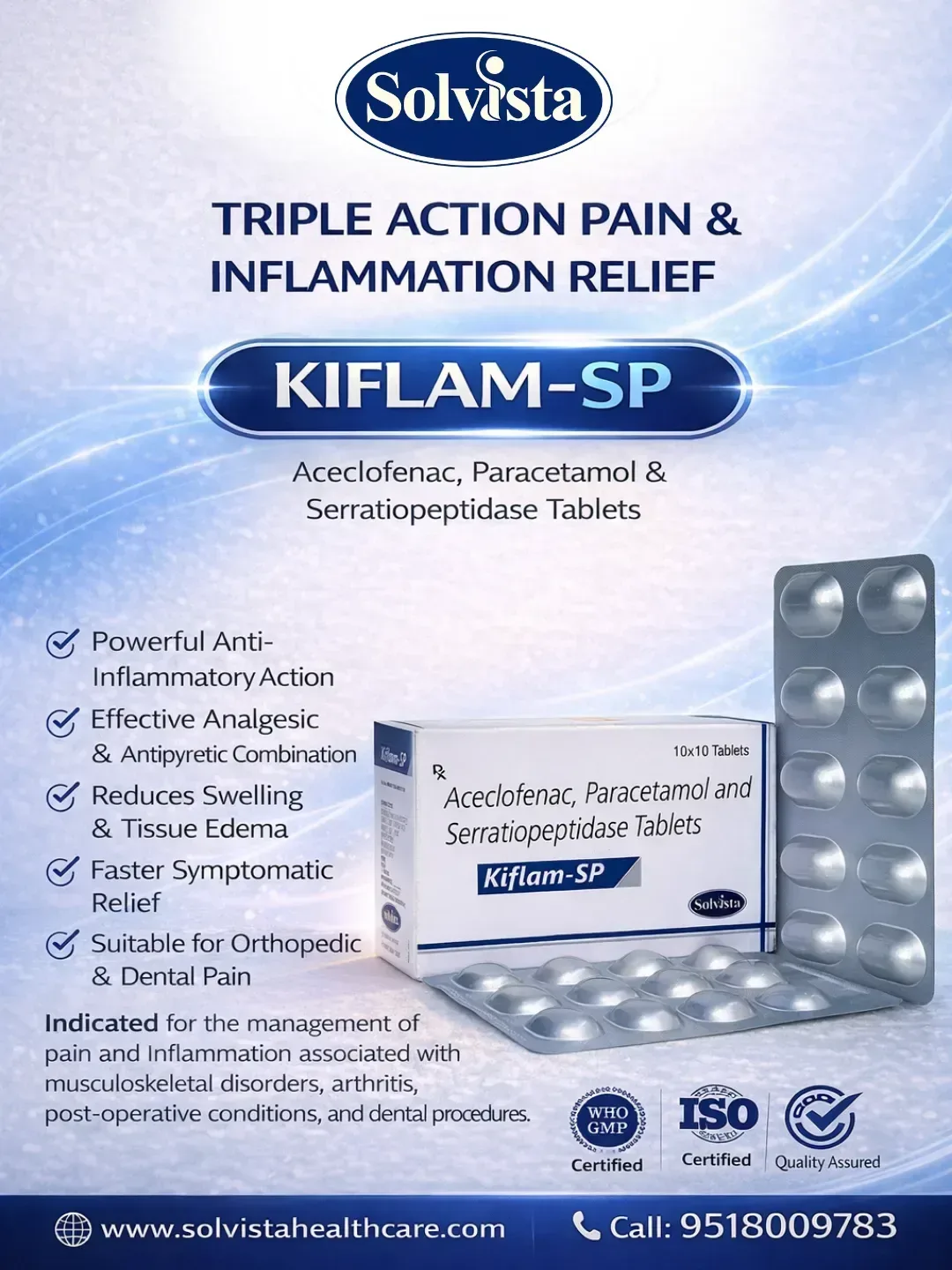 KIFLAM-SP - Aceclofenac, Paracetamol & Serratiopeptidase Tablets