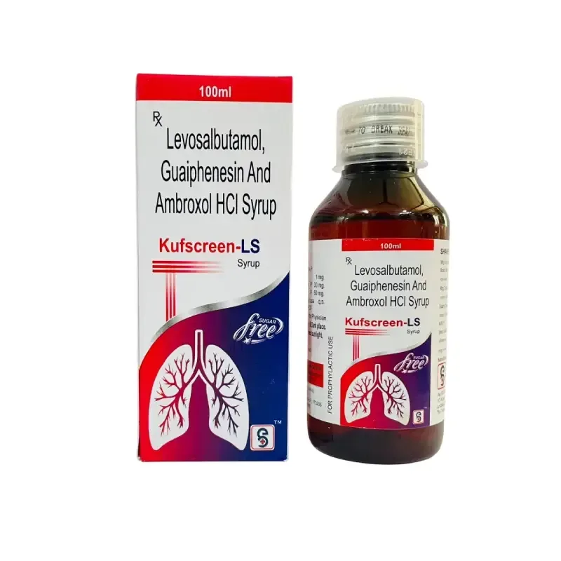 KUFSCREEN-LS (100 ml) - Ambroxol 30 Mg + Levosulbutamol 1Mg + Guaiphenesin 50Mg
