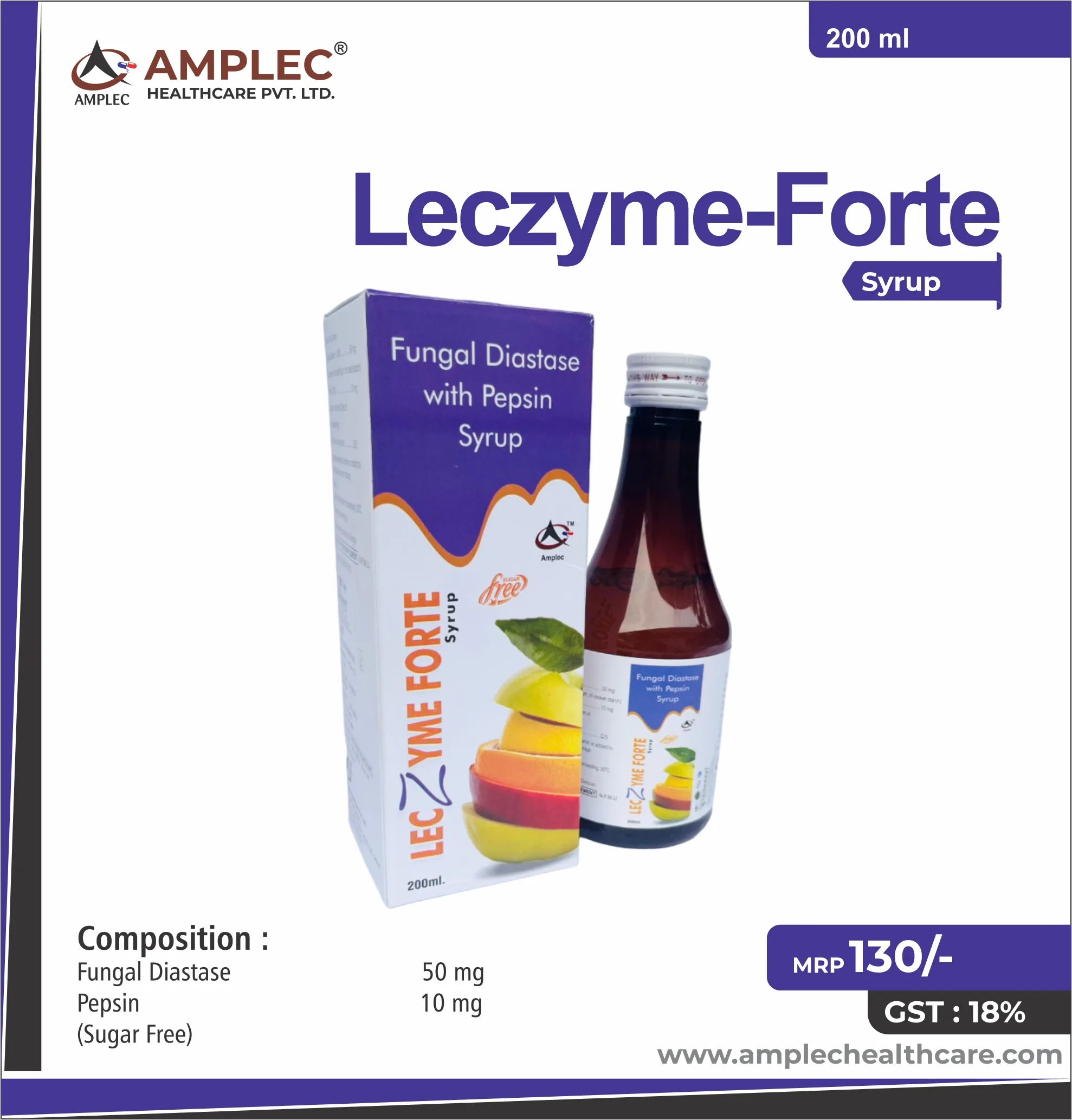 LECZYME FORTE - Fungal Diastase 50 mg + Pepsin 10 mg (Sugar Free)