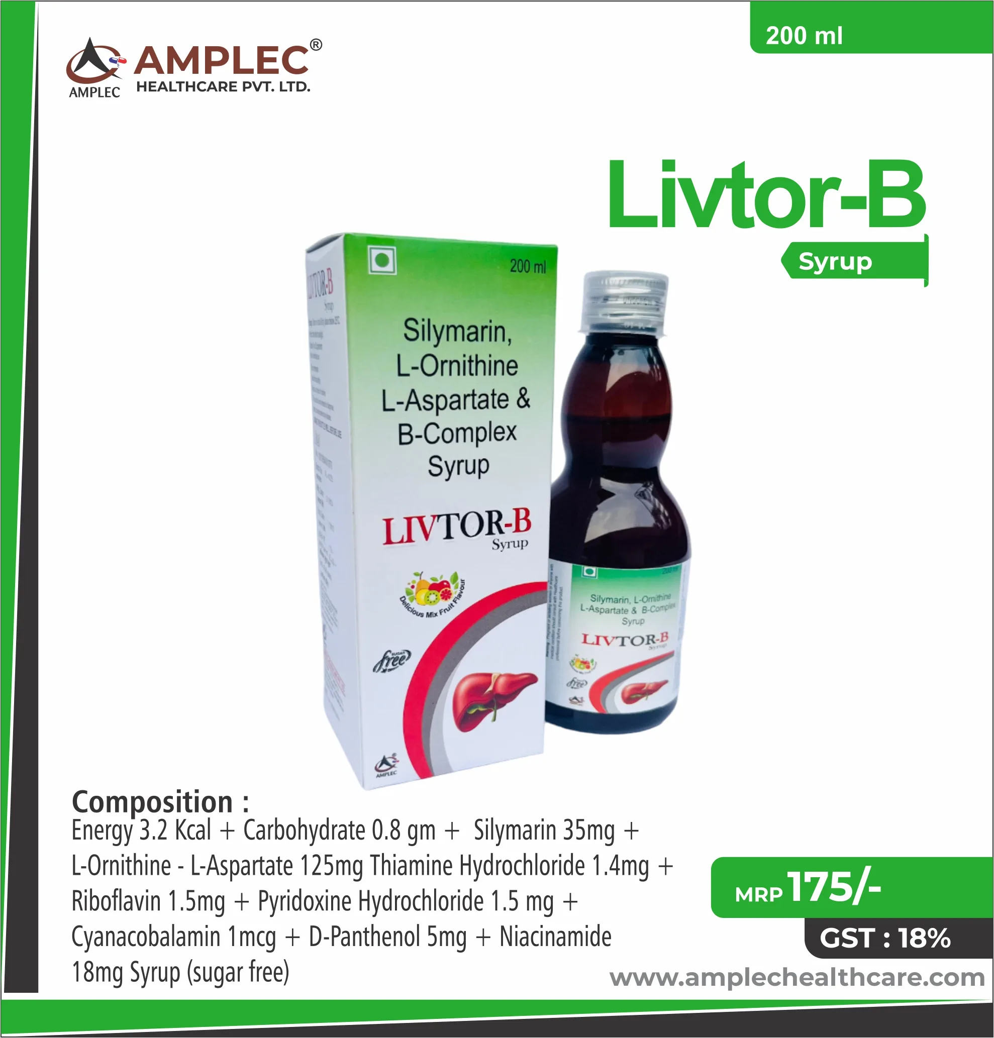 LIVTOR B - Energy 3.2 Kcal + Carbohydrate 0.8 gm + Silymarin 35mg + L-Ornithine L-Aspartate 125mg + Thiamine Hydrochloride 1.4mg + Riboflavin 1.5mg + Pyridoxine