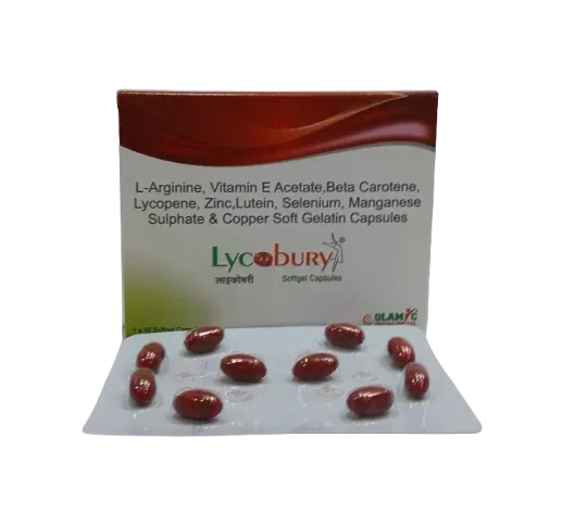 LYCOBURY Softgel - Lycopene+ Grape Seed Extract+ L-Arginine+ Lutein+ Folic Acid +Zinc Sulphate+ Selenium+ Chromium Picolinate + Vitamin B6