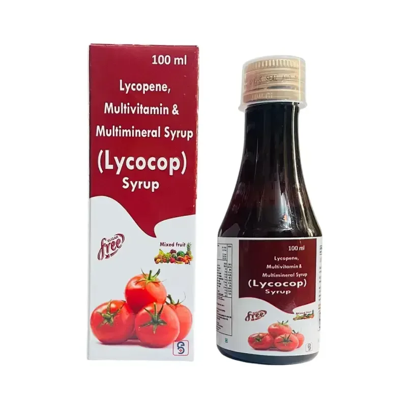 LYCOCOP SYP (100 ML) - Lycopene 5000 Mcg + Vit A 1998 I.U. + Vit E 10 I.U. + Vit C 40Mg + Selenium 35 Mcg + Zinc 1 Mg + Manganese 2Mg + Iodine 100 Mcg + Copper 1.1 mg + Thiamine 1.4 Mg + Riboflavin 1.