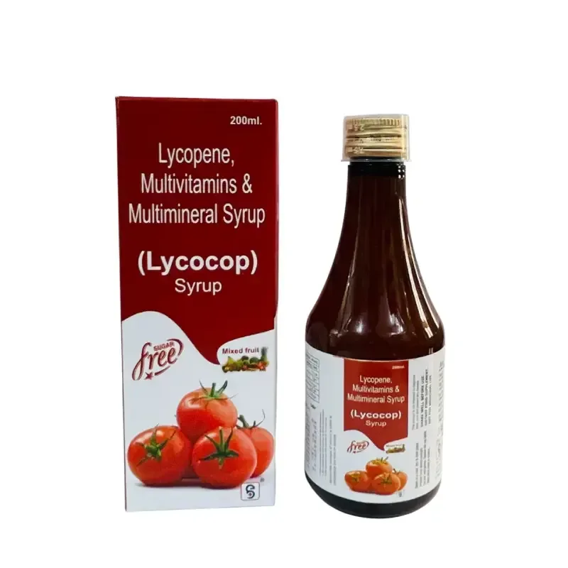 LYCOCOP SYP (200 ML) - Lycopene 5000 Mcg + Vit A 1998 I.U. + Vit E 10 I.U. + Vit C 40Mg + Selenium 35 Mcg + Zinc 1 Mg + Manganese 2Mg + Iodine 100 Mcg + Copper 1.1 mg + Thiamine 1.4 Mg + Riboflavin 1.