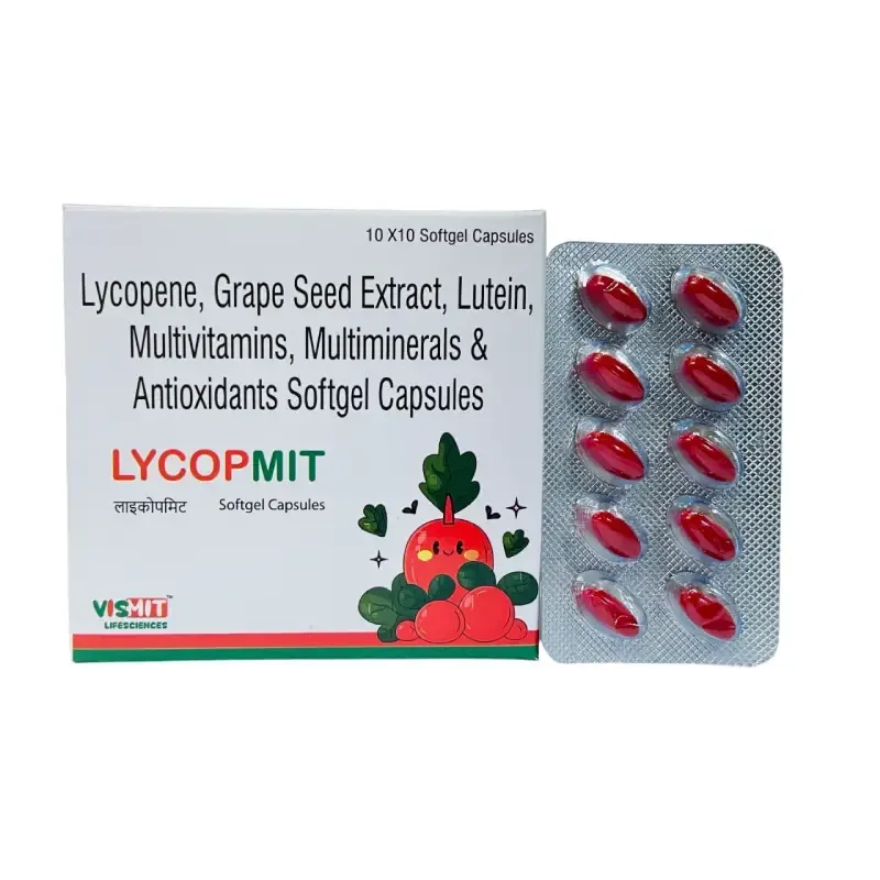 LYCOPMIT - Grape Seed Extract 10Mg., Lycopene 10% 4000 mcg , Lutein 10% 4000 Mcg, Zinc Sulphate Monohydrate 10 Mg, selenium 25 mcg, Batacarotene 30% 5.17Mg (IN DRUG)