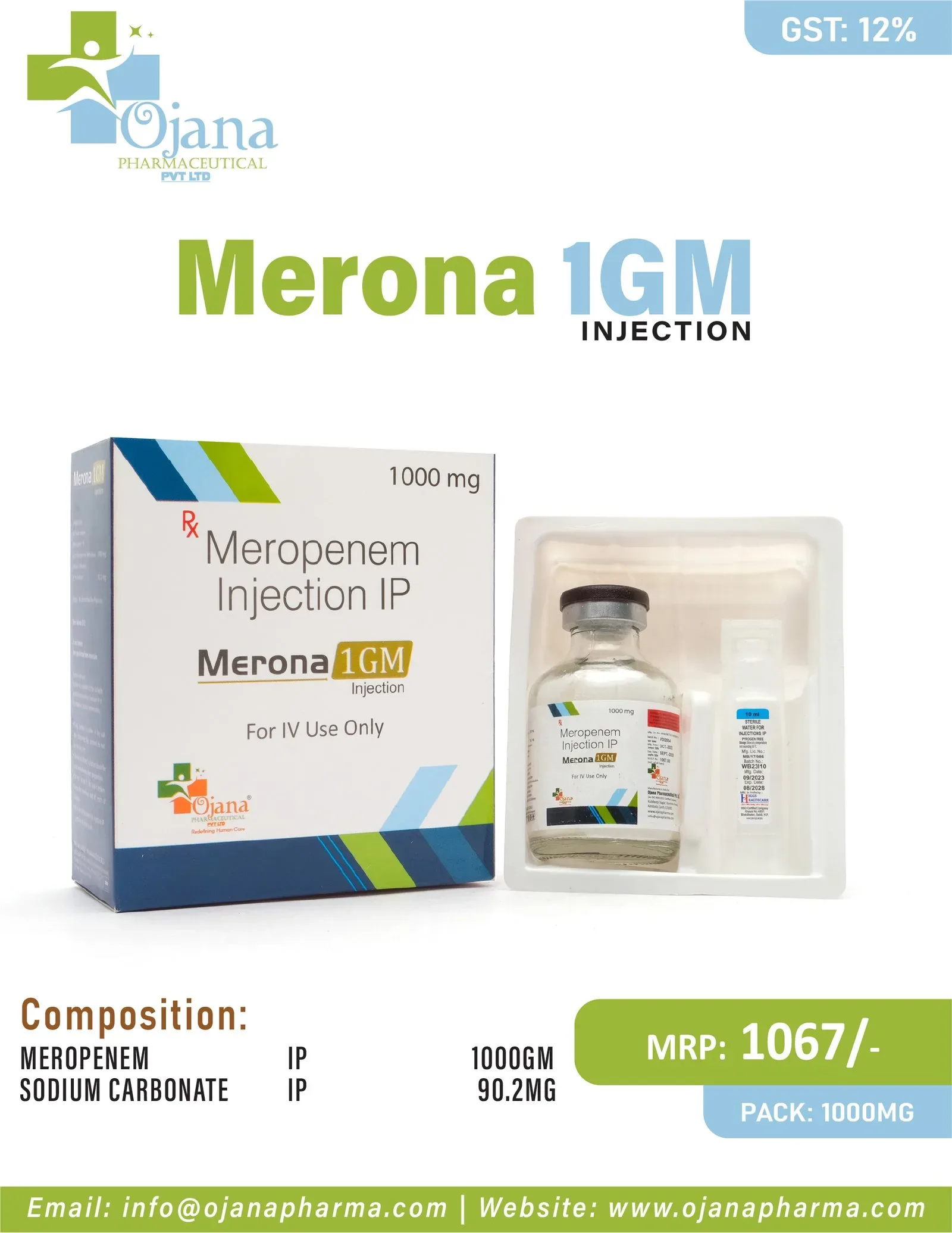 Merona 1g - Meropenem 1GM/VIAL