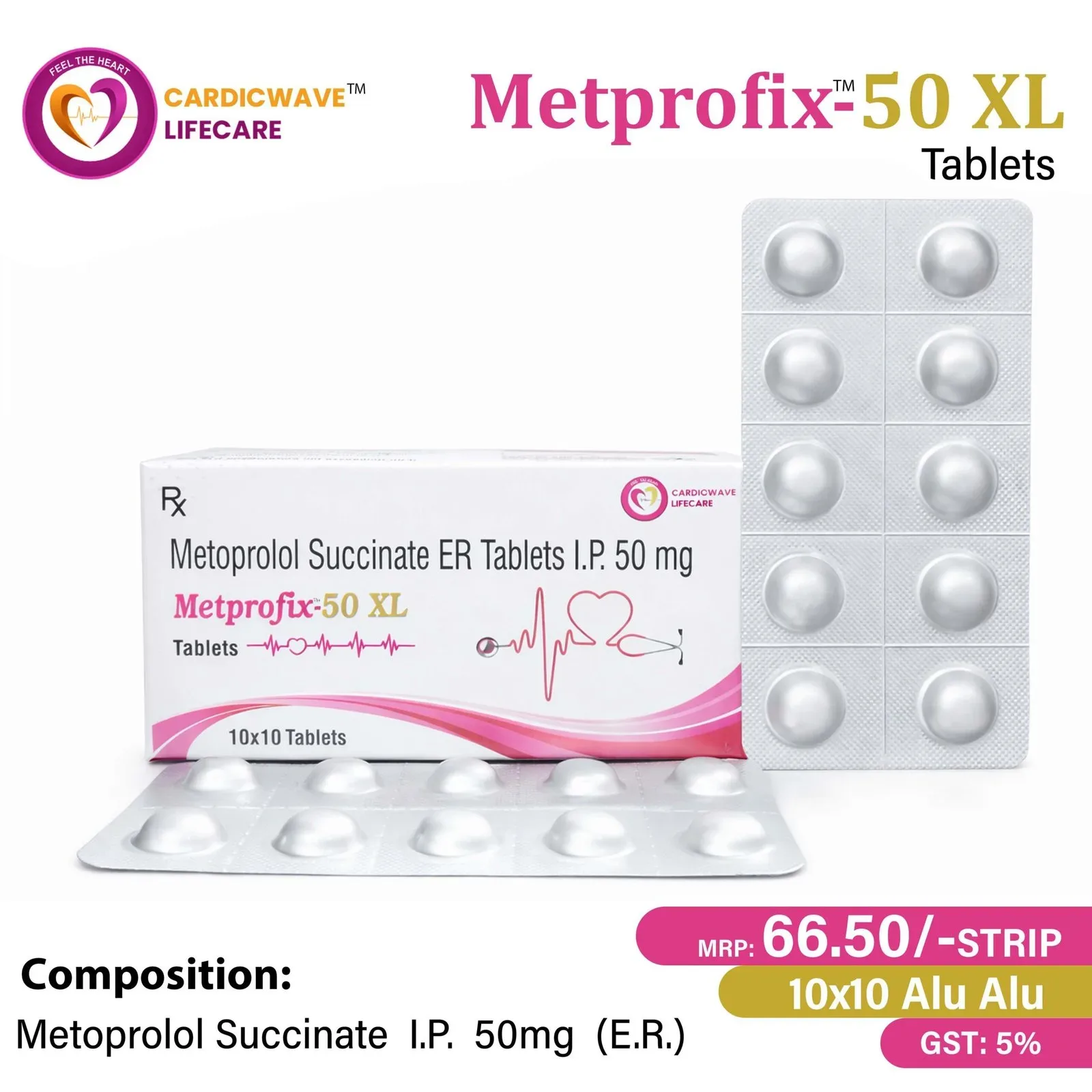 Metprofix 50 XL - Metoprolol Succinate I.P. 50mg (E.R.) Tablets