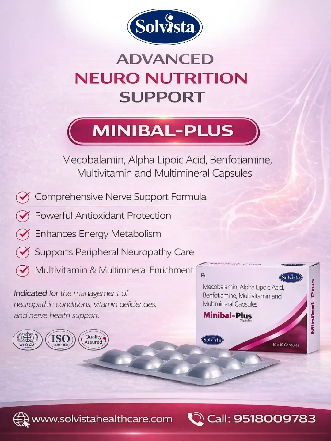 MINIBAL-PLUS - Mecobalamin, Alpha Lipoic Acid, Benfotiamine, Multivitamin and Multimineral Capsules