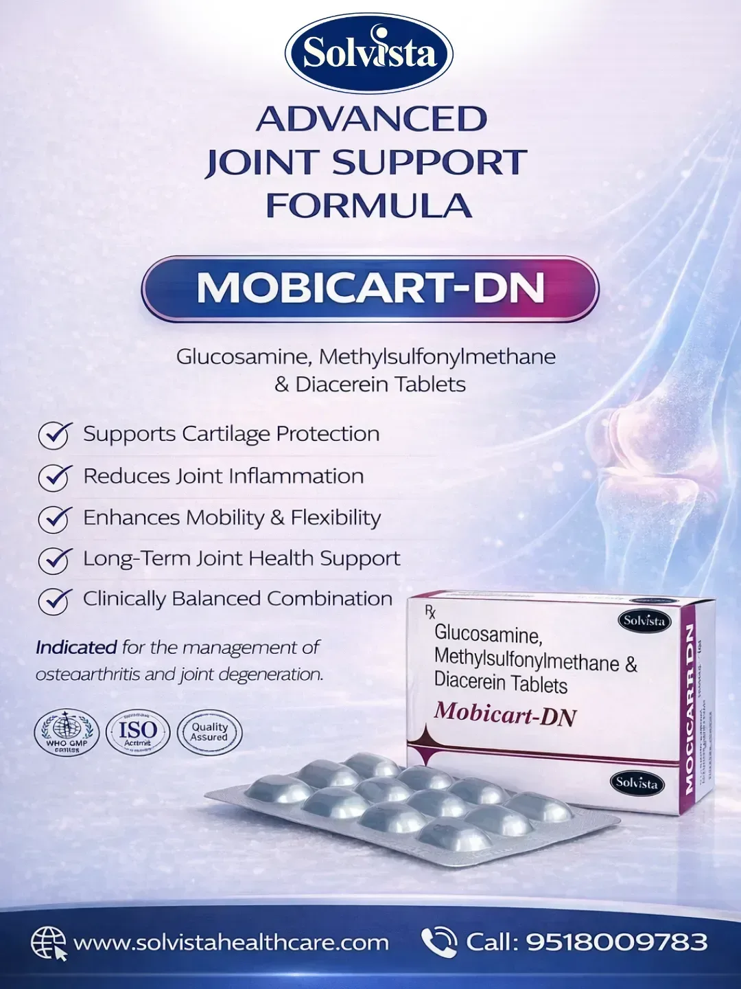 MOBICART-DN - Glucosamine, Methylsulfonylmethane & Diacerein Tablets