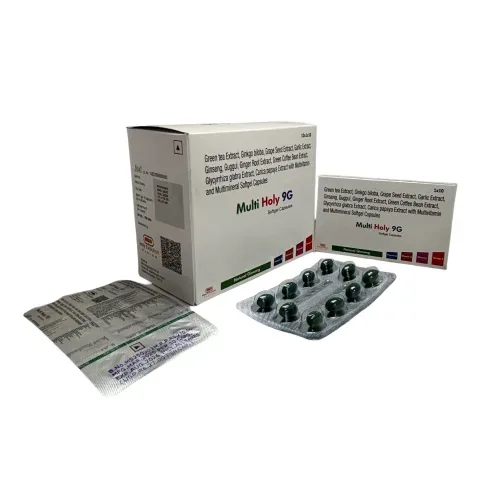 MULTIHOLY 9G - Green Tea Extract, Ginkgo Biloba, Grape Seed Extract, Garlic Extract, Ginseng, Guggul, Ginger Root Extracty, Green Coffee Bean Extracty, Glycyrrhiza Glabra Extract, Carica Papaya Extract With Multiviyamin And Multimineral Softgel Capsules